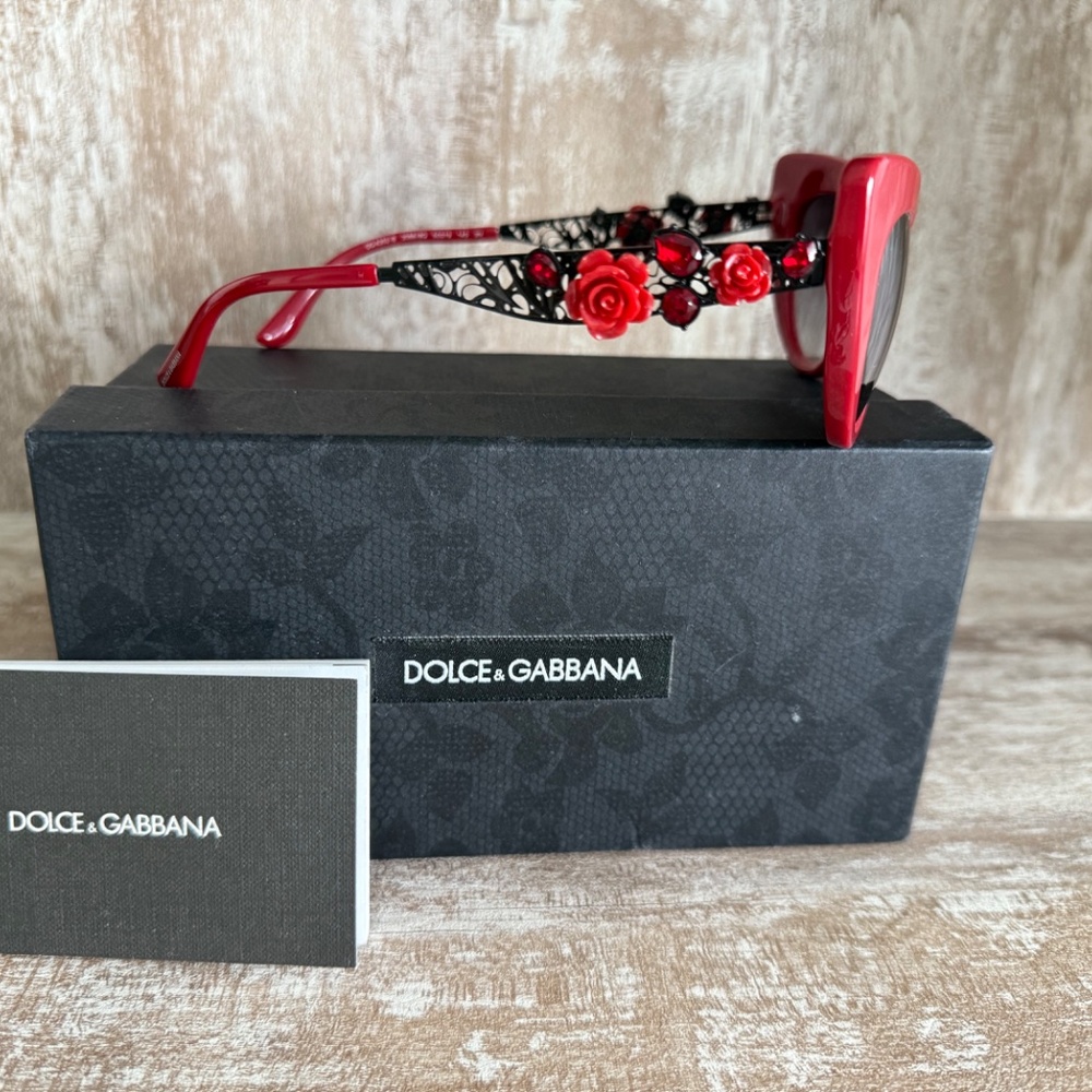 DOLCE & GABBANA SICILIAN CAT EYE SUNGLASSES IN BURGUNDY COLOR - Picture 4 of 7
